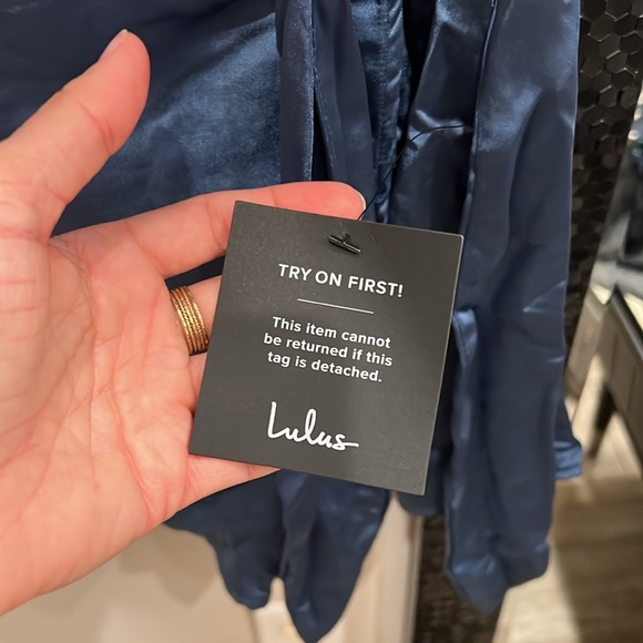 Lulu’s Chic Influence Blue Satin Collared Sleeveless Skort Romper - Picture 6 of 7